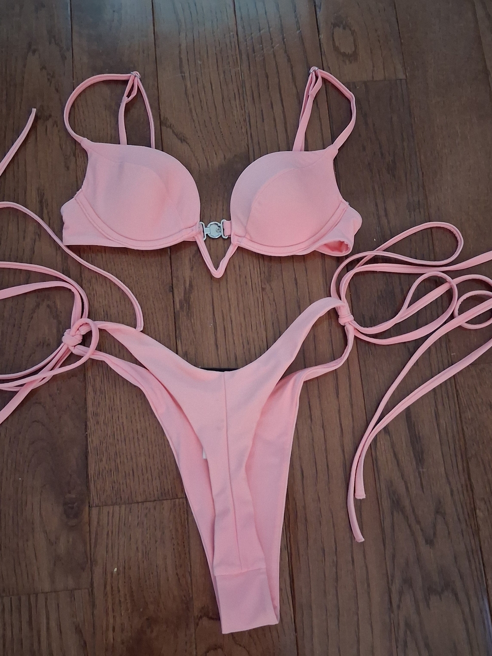Mugler H&M  Pink Padded V-Bar Tie-Side Bikini Set